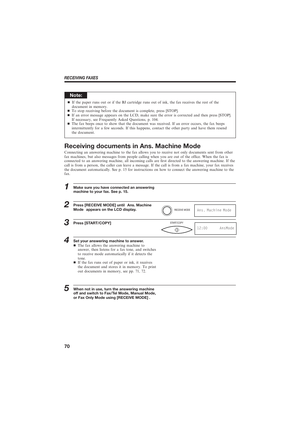 Receiving documents in ans. machine mode | Canon B150 User Manual | Page 82 / 138