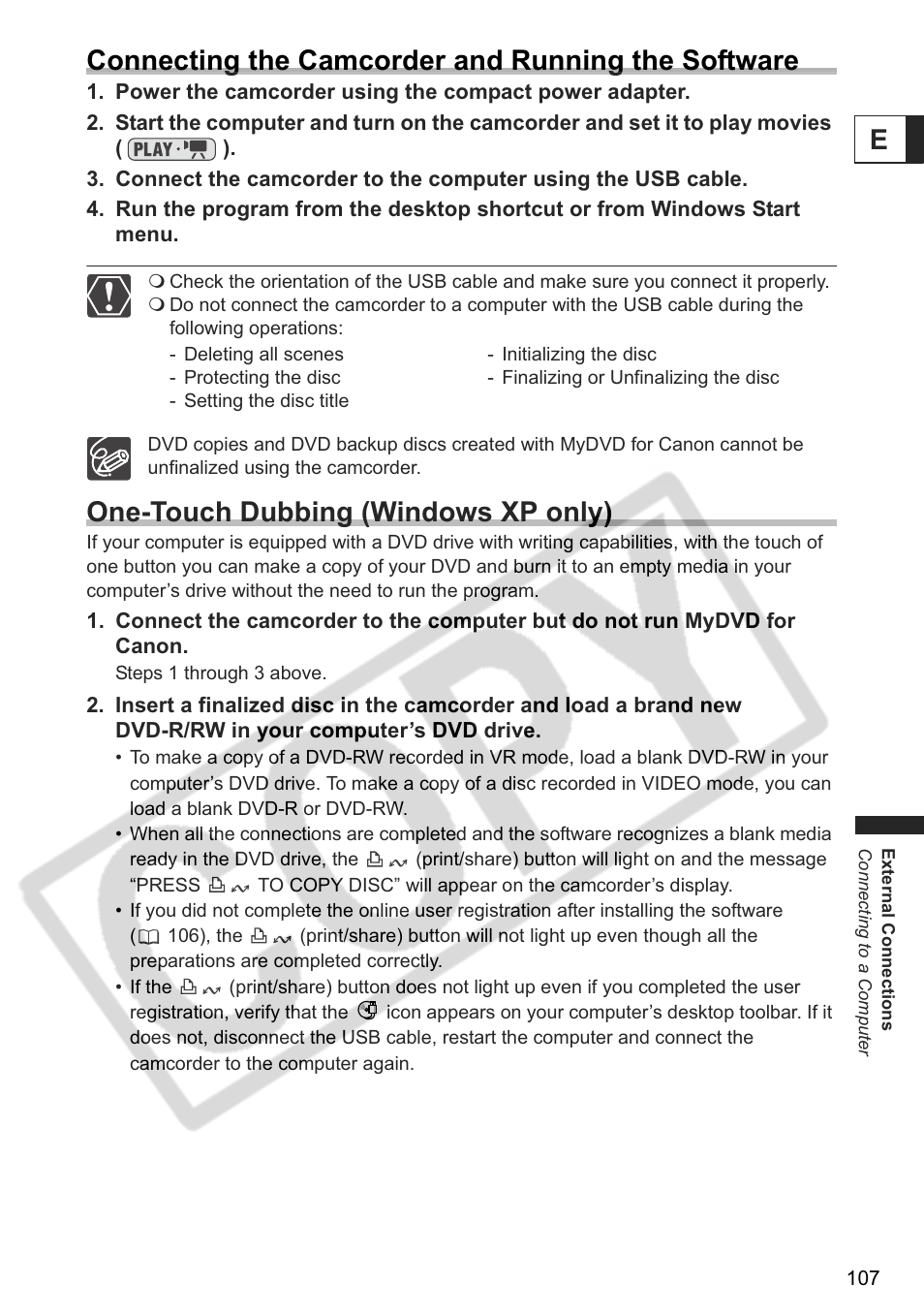 Econnecting the camcorder and running the software, One-touch dubbing (windows xp only) | Canon DC 40 User Manual | Page 107 / 144