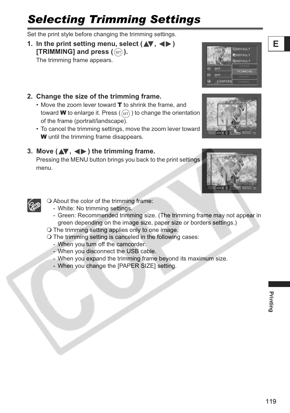 Selecting trimming settings | Canon DC 40 User Manual | Page 119 / 144