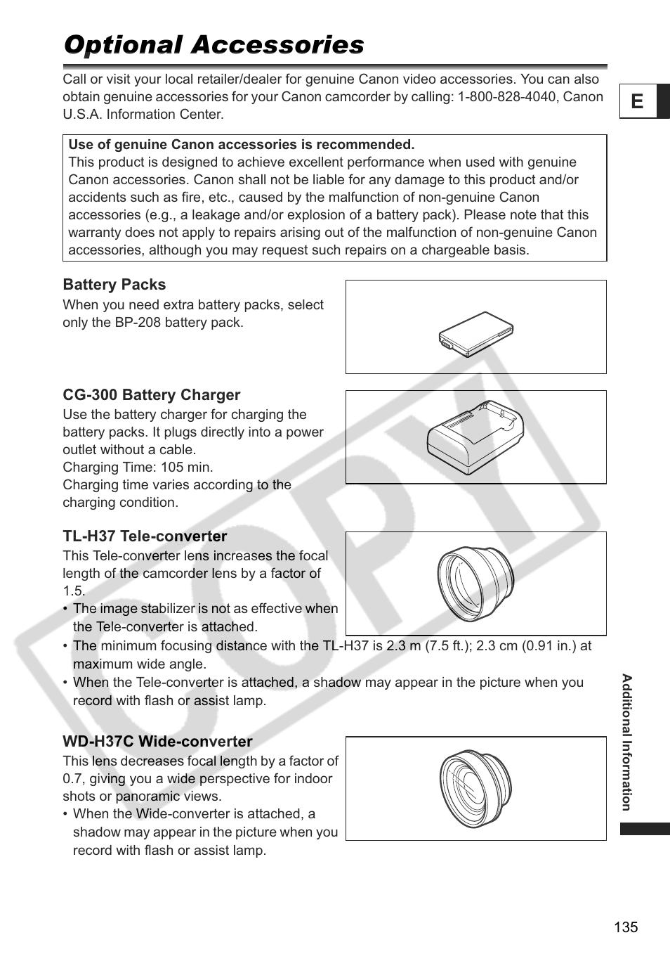 Optional accessories | Canon DC 40 User Manual | Page 135 / 144