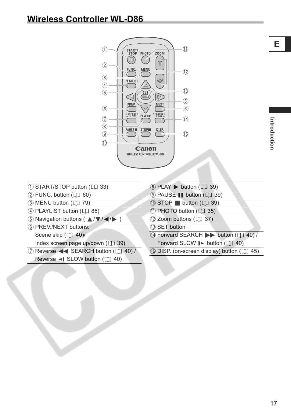 Ewireless controller wl-d86 | Canon DC 40 User Manual | Page 17 / 144