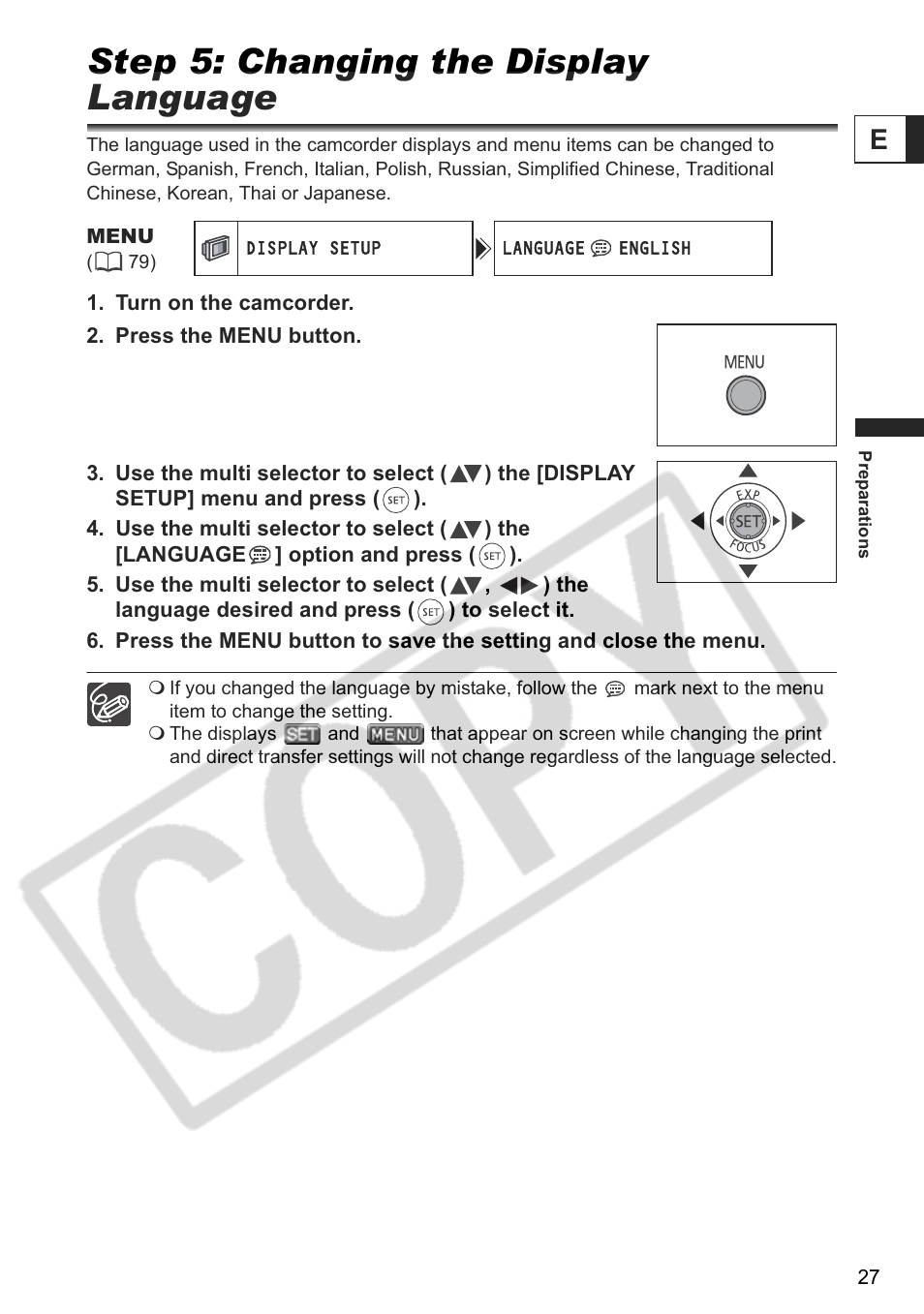 Step 5: changing the display language | Canon DC 40 User Manual | Page 27 / 144