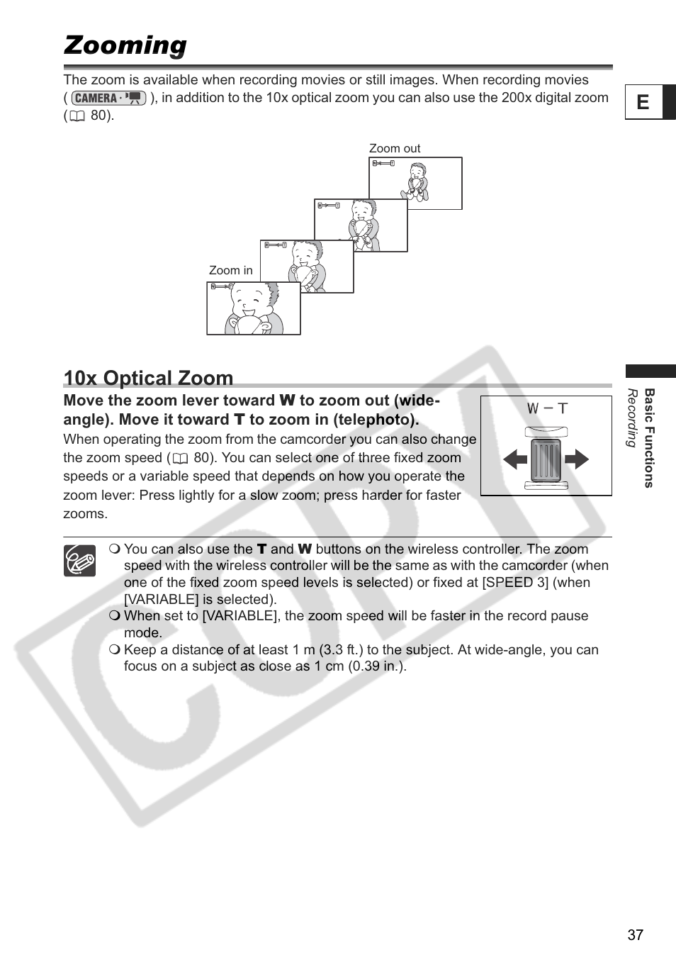 Zooming, 10x optical zoom | Canon DC 40 User Manual | Page 37 / 144