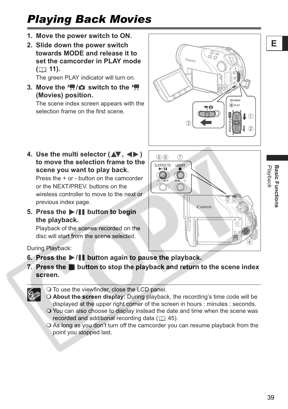 Playing back movies | Canon DC 40 User Manual | Page 39 / 144