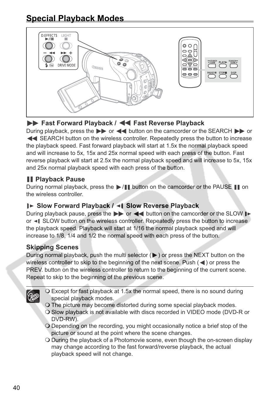 Special playback modes | Canon DC 40 User Manual | Page 40 / 144