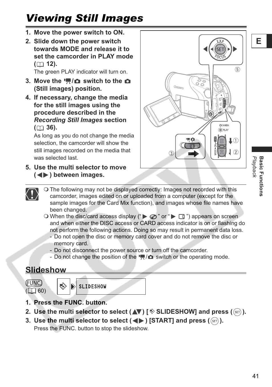 Viewing still images, Slideshow | Canon DC 40 User Manual | Page 41 / 144