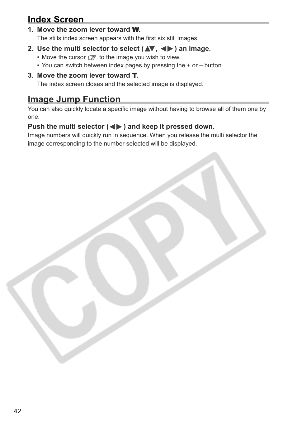 Index screen, Image jump function | Canon DC 40 User Manual | Page 42 / 144