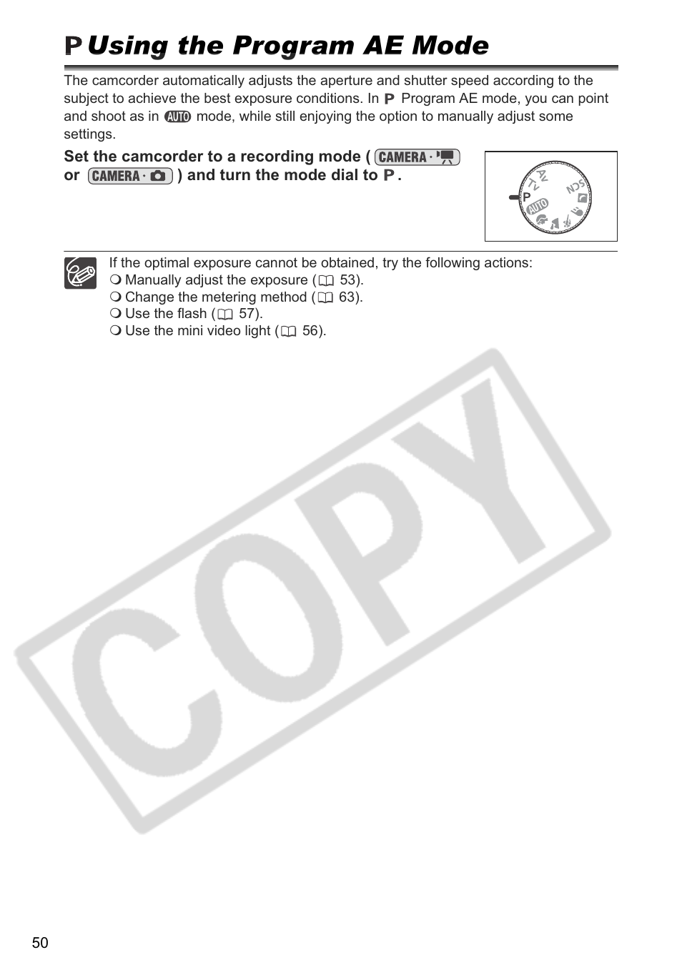 Using the program ae mode | Canon DC 40 User Manual | Page 50 / 144