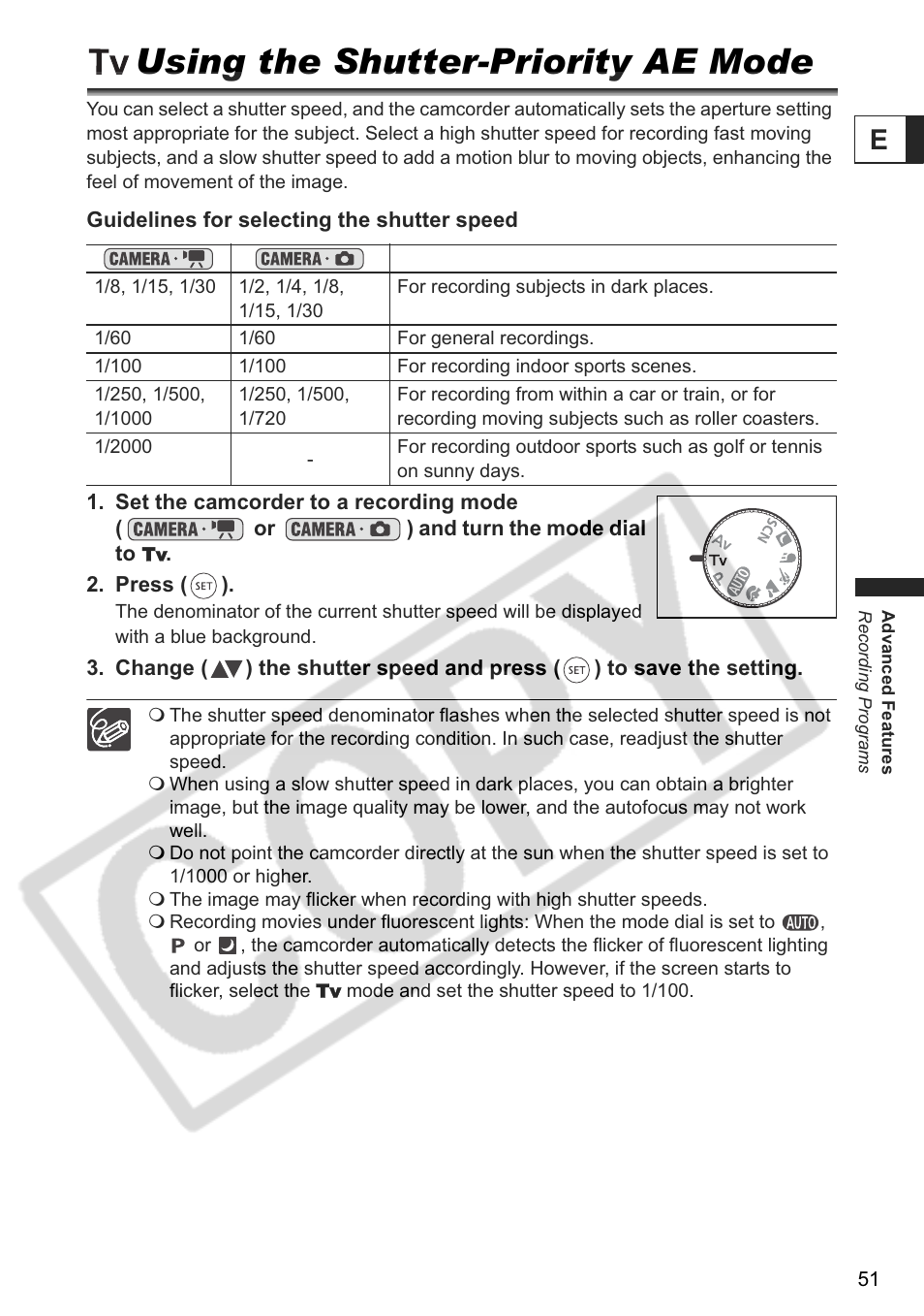 Using the shutter-priority ae mode | Canon DC 40 User Manual | Page 51 / 144