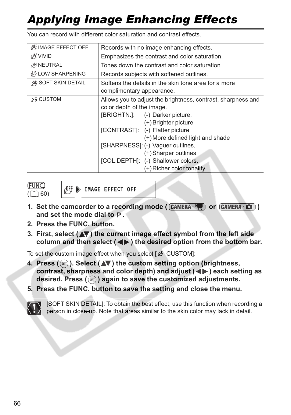 Applying image enhancing effects | Canon DC 40 User Manual | Page 66 / 144