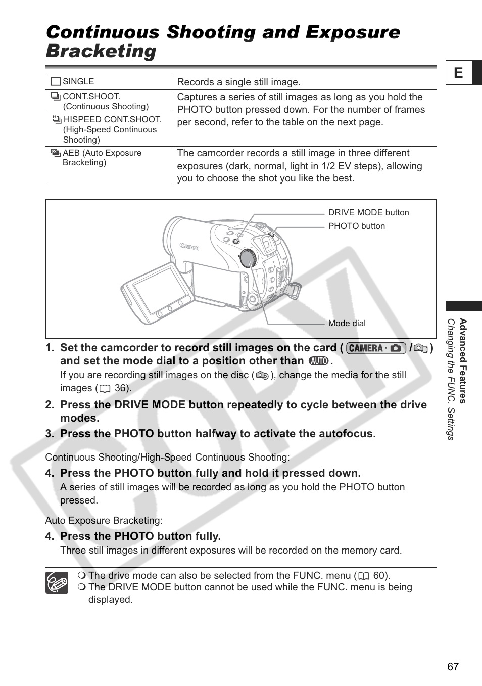 Continuous shooting and exposure bracketing | Canon DC 40 User Manual | Page 67 / 144