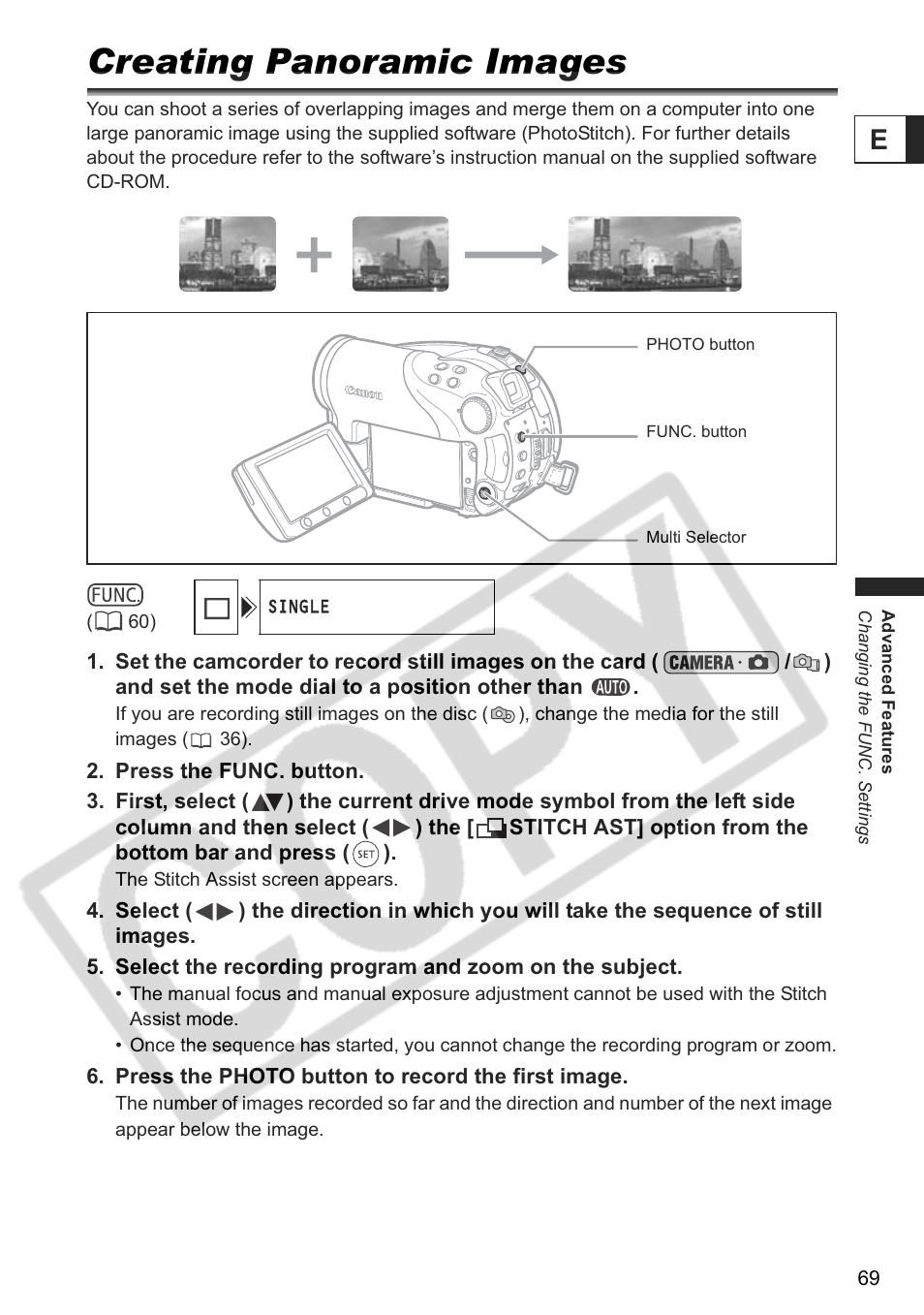 Creating panoramic images | Canon DC 40 User Manual | Page 69 / 144