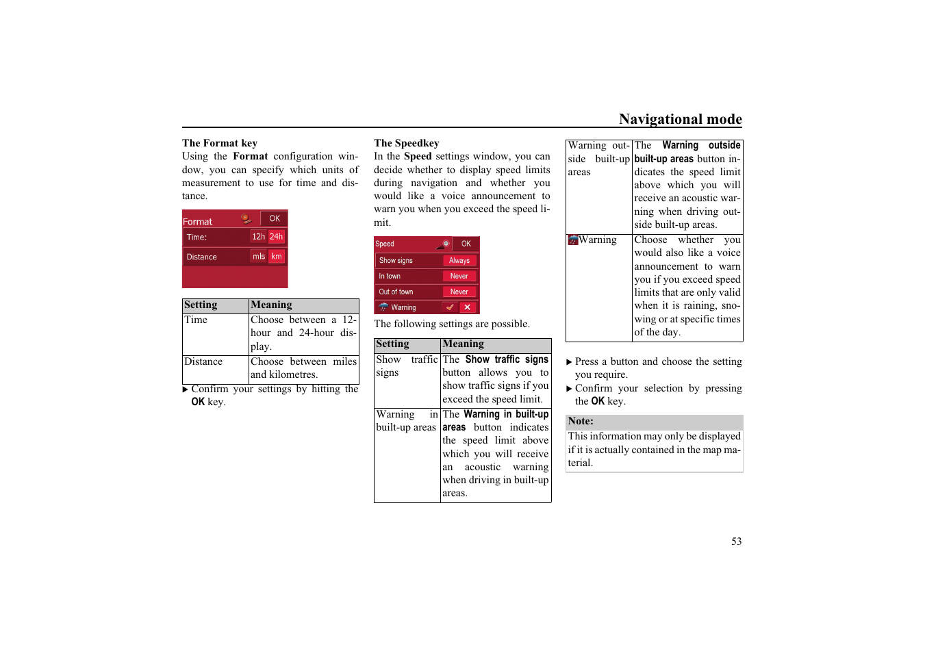 The format key, The speedkey, Navigational mode | Becker EDITION TRAFFIC ASSIST PRO 7929 TMC User Manual | Page 53 / 84