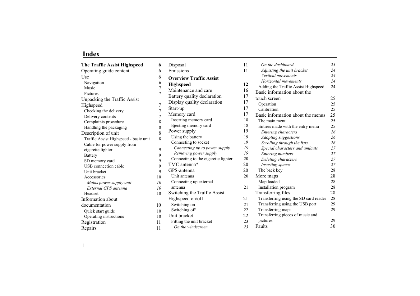 Index | Becker TRAFFIC ASSIST HIGHSPEED 7934 User Manual | Page 2 / 85