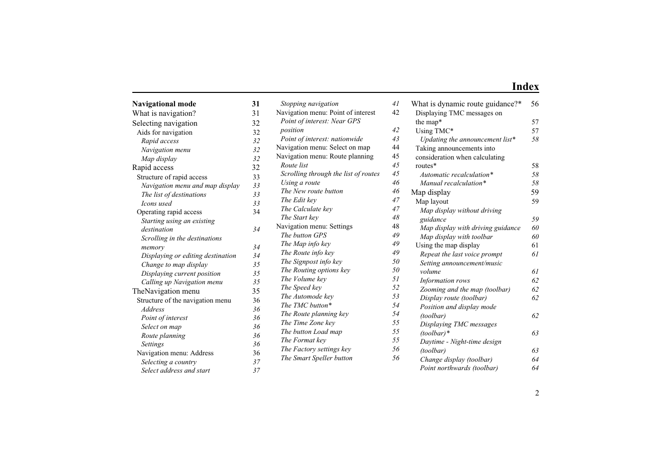 Index | Becker TRAFFIC ASSIST HIGHSPEED 7934 User Manual | Page 3 / 85