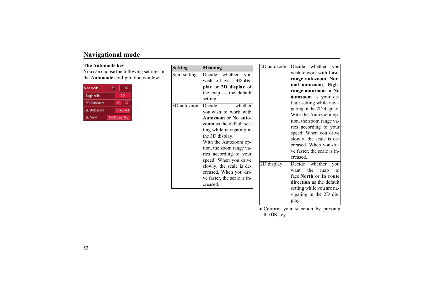 The automode key, Navigational mode | Becker TRAFFIC ASSIST HIGHSPEED 7934 User Manual | Page 54 / 85