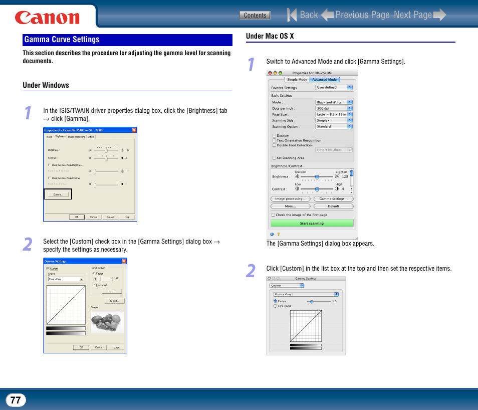 Gamma curve settings | Canon DR-2510M User Manual | Page 77 / 118