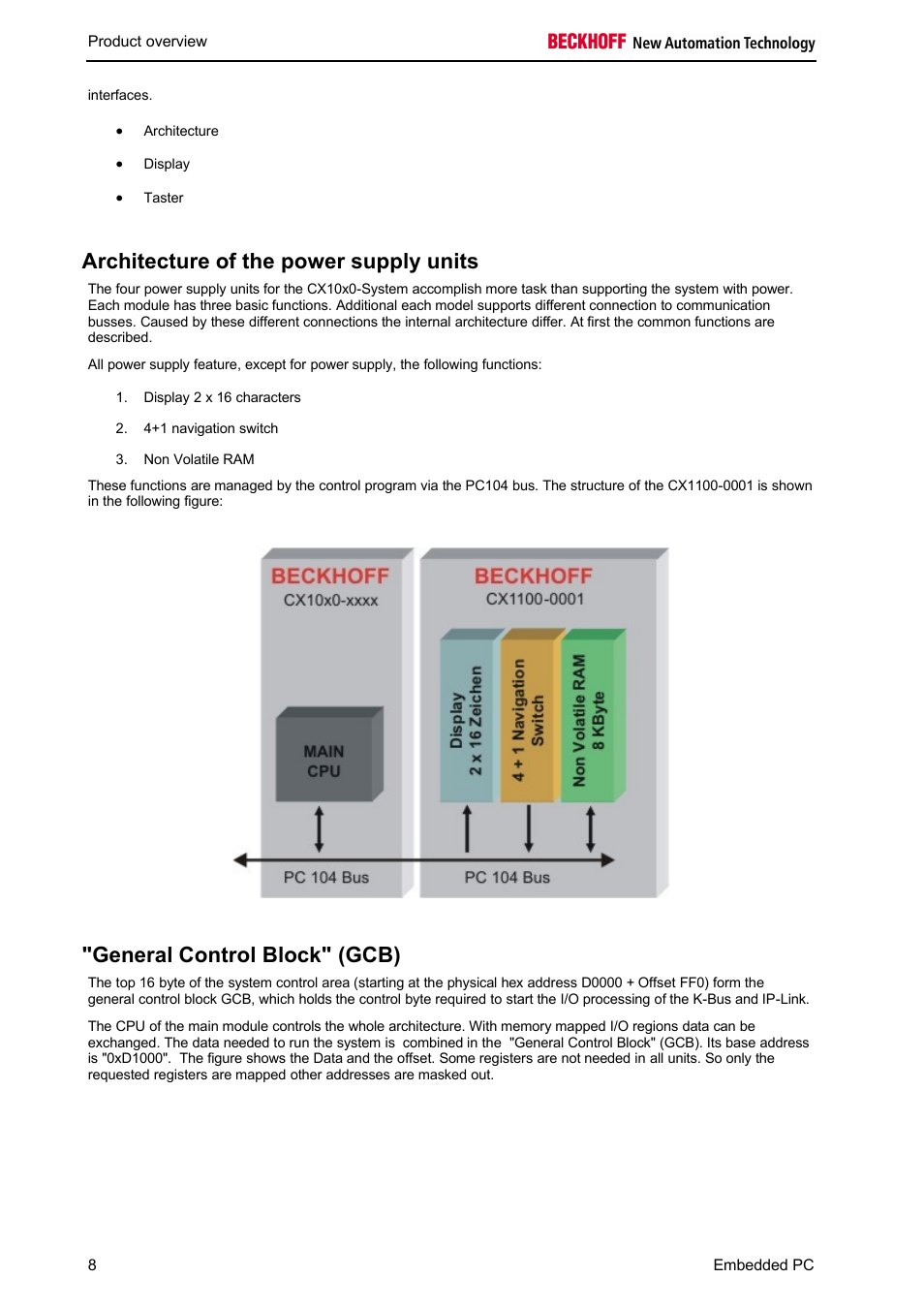 Architecture of the power supply units, General control block" (gcb) | BECKHOFF CX1100-000x User Manual | Page 10 / 66