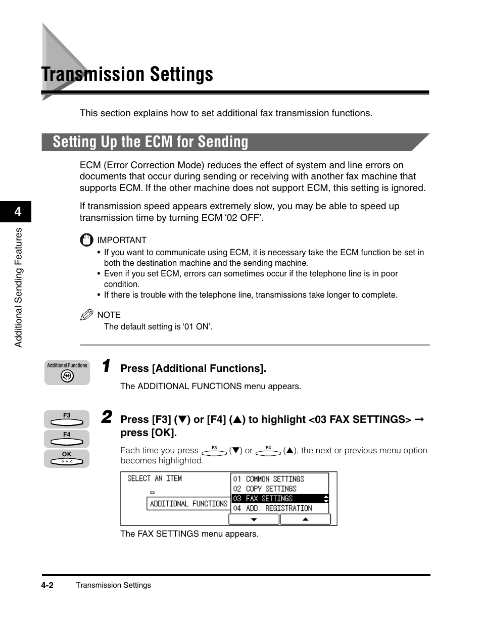 Transmission settings, Setting up the ecm for sending, Transmission settings -2 | Setting up the ecm for sending -2 | Canon IMAGERUNNER 2010F User Manual | Page 125 / 382