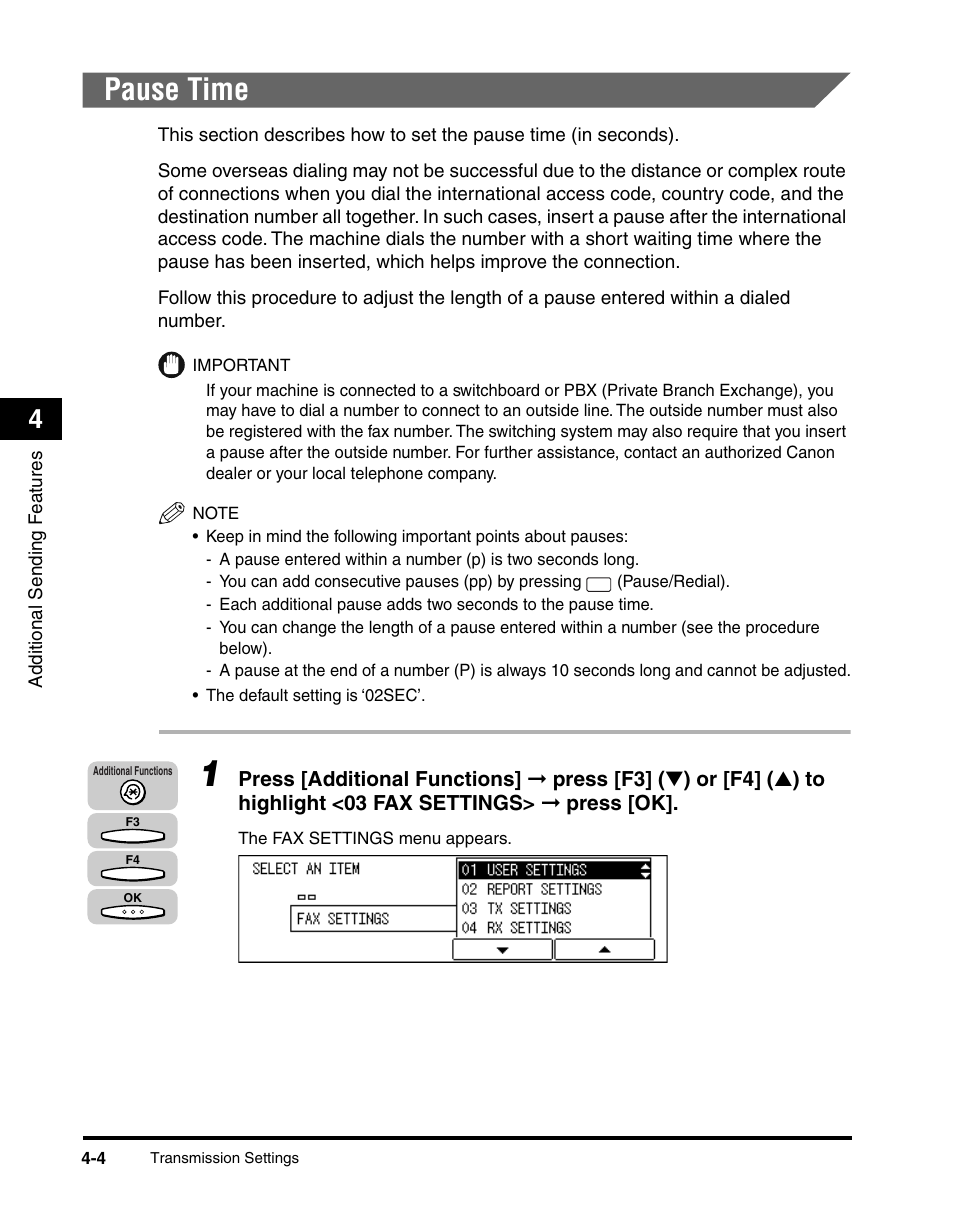 Pause time, Pause time -4, See “pause time,” on p. 4-4.) | Canon IMAGERUNNER 2010F User Manual | Page 127 / 382