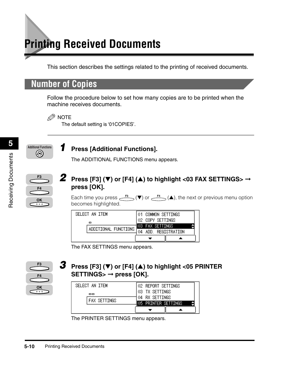 Printing received documents, Number of copies, Printing received documents -10 | Number of copies -10 | Canon IMAGERUNNER 2010F User Manual | Page 163 / 382