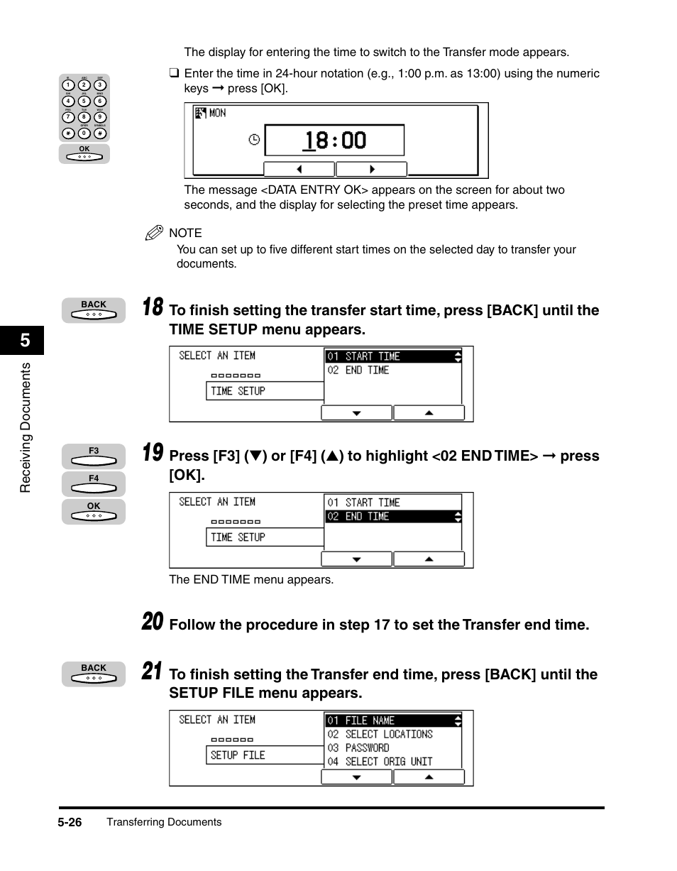Receiving documents, The end time menu appears | Canon IMAGERUNNER 2010F User Manual | Page 179 / 382