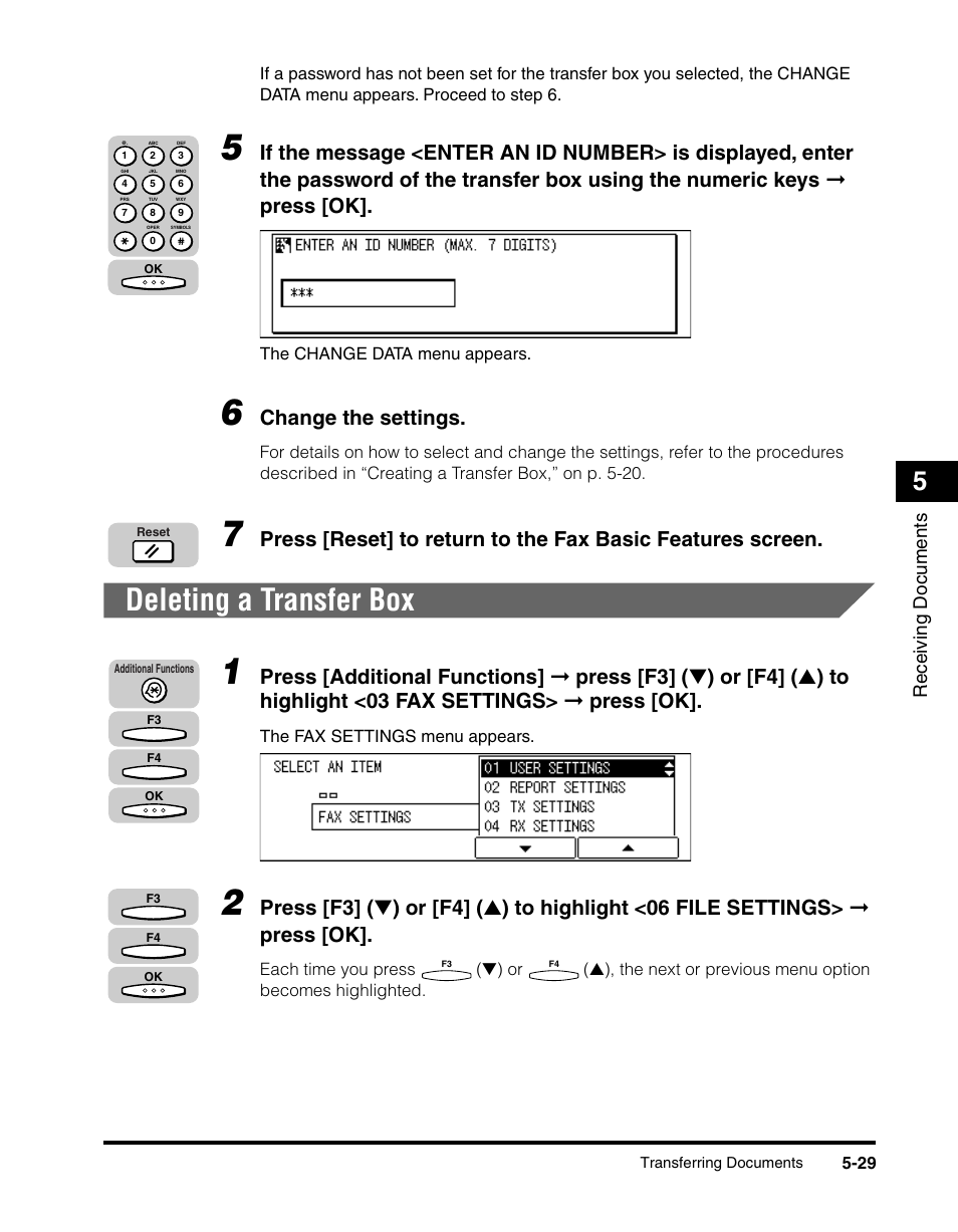 Deleting a transfer box, Deleting a transfer box -29, Change the settings | Canon IMAGERUNNER 2010F User Manual | Page 182 / 382