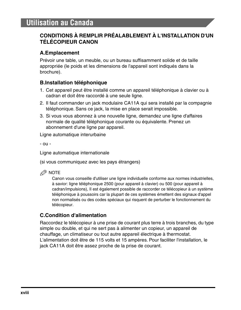 Utilisation au canada | Canon IMAGERUNNER 2010F User Manual | Page 19 / 382