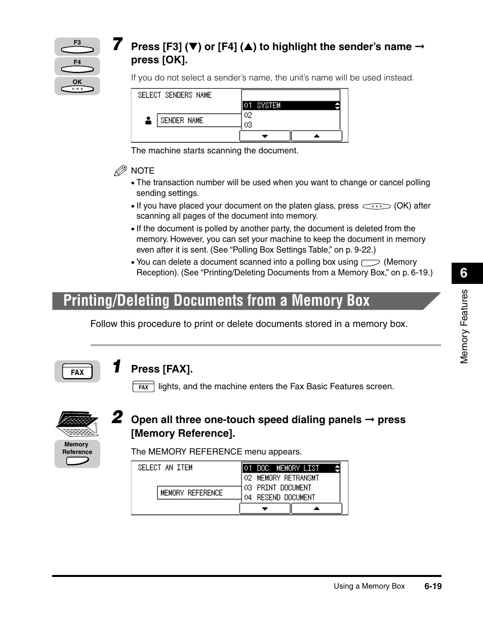 Printing/deleting documents from a memory box, Printing/deleting documents from a memory box -19 | Canon IMAGERUNNER 2010F User Manual | Page 204 / 382