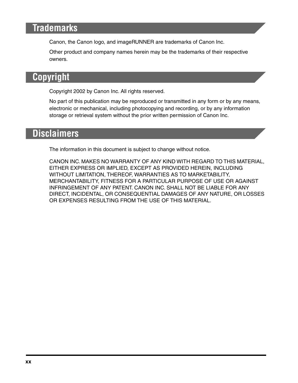 Trademarks, Copyright, Disclaimers | Canon IMAGERUNNER 2010F User Manual | Page 21 / 382