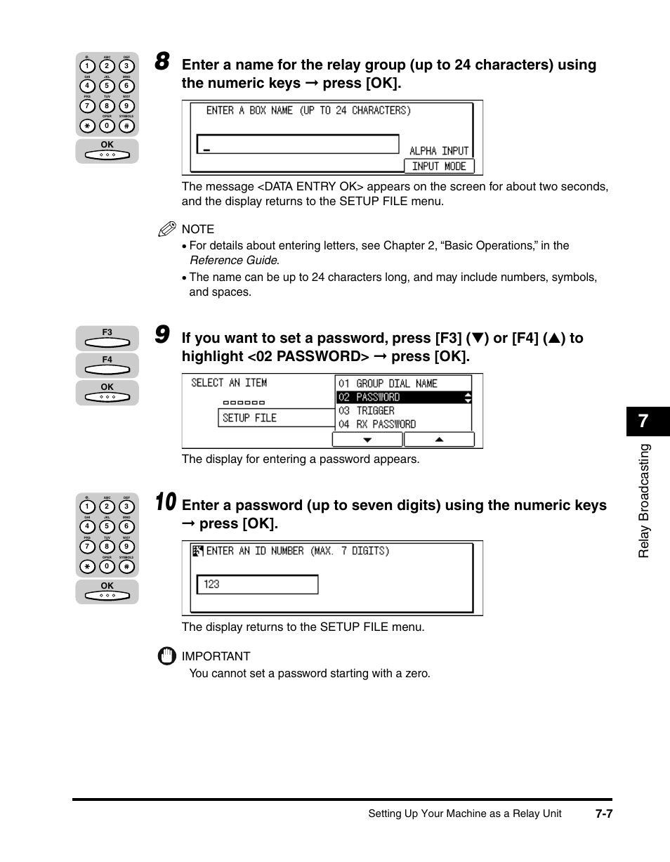 Rela y broadcasting, The display for entering a password appears | Canon IMAGERUNNER 2010F User Manual | Page 214 / 382