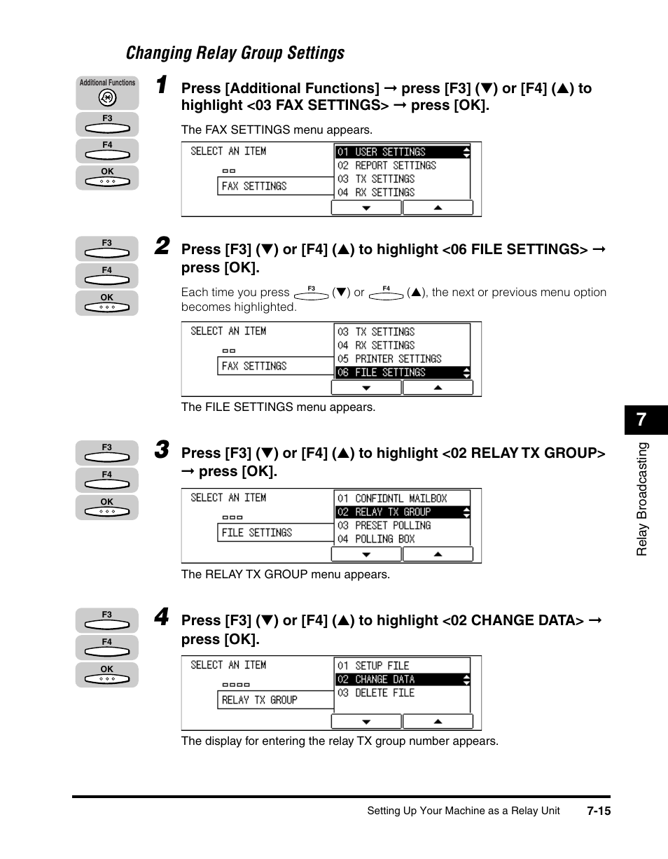 Changing relay group settings -15, Changing relay group settings | Canon IMAGERUNNER 2010F User Manual | Page 222 / 382