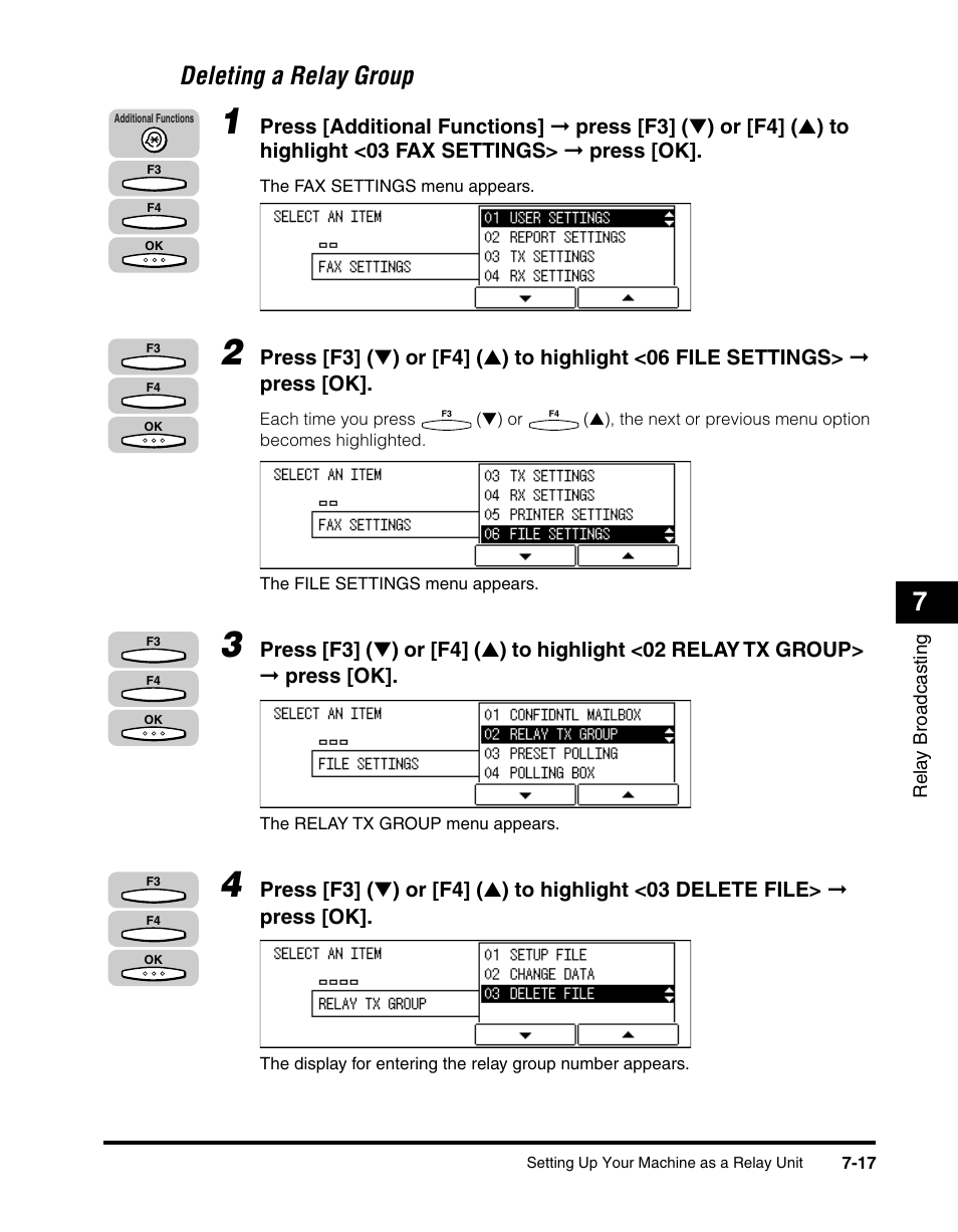 Deleting a relay group -17, Deleting a relay group | Canon IMAGERUNNER 2010F User Manual | Page 224 / 382