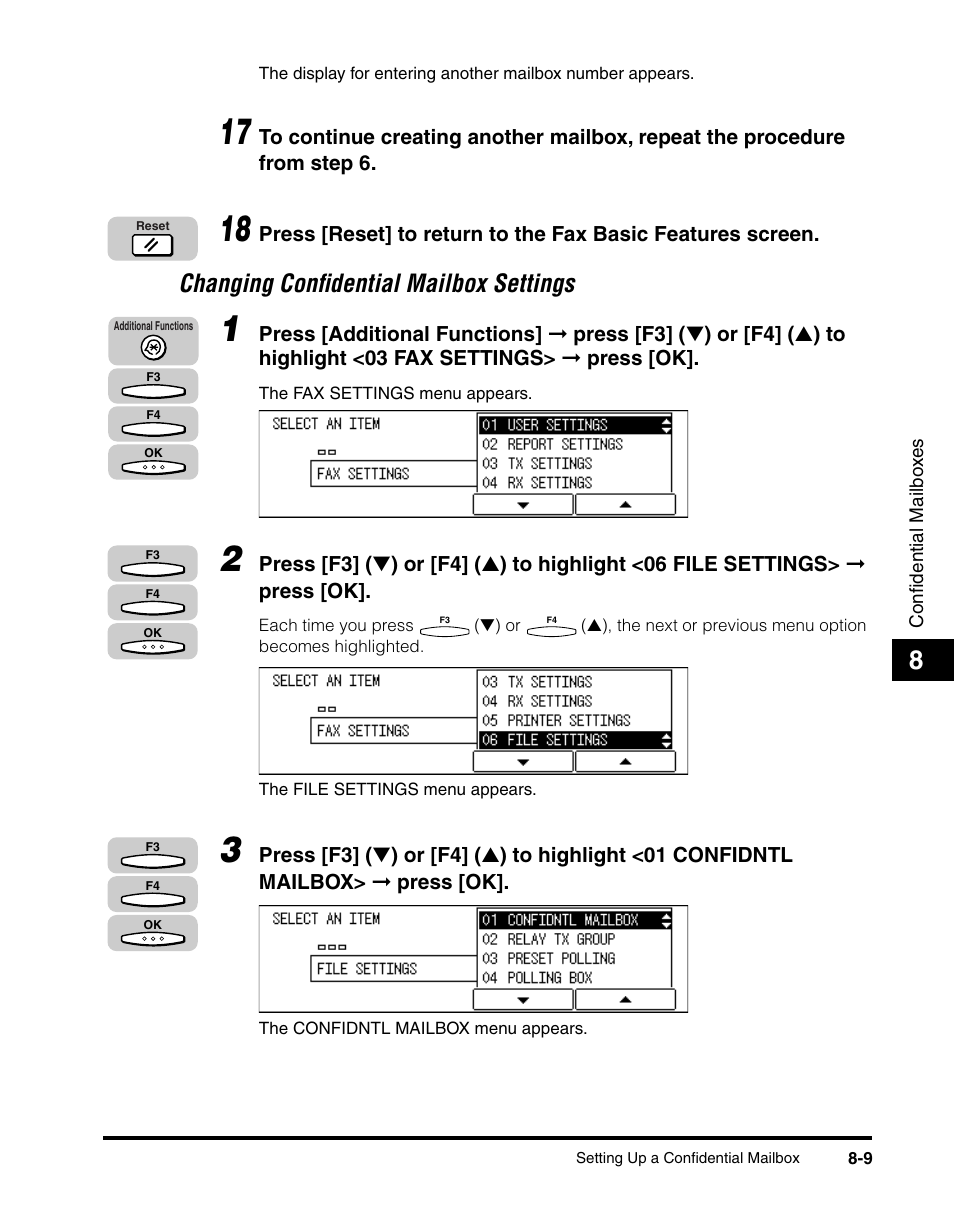 Changing confidential mailbox settings -9, Changing confidential mailbox settings | Canon IMAGERUNNER 2010F User Manual | Page 240 / 382