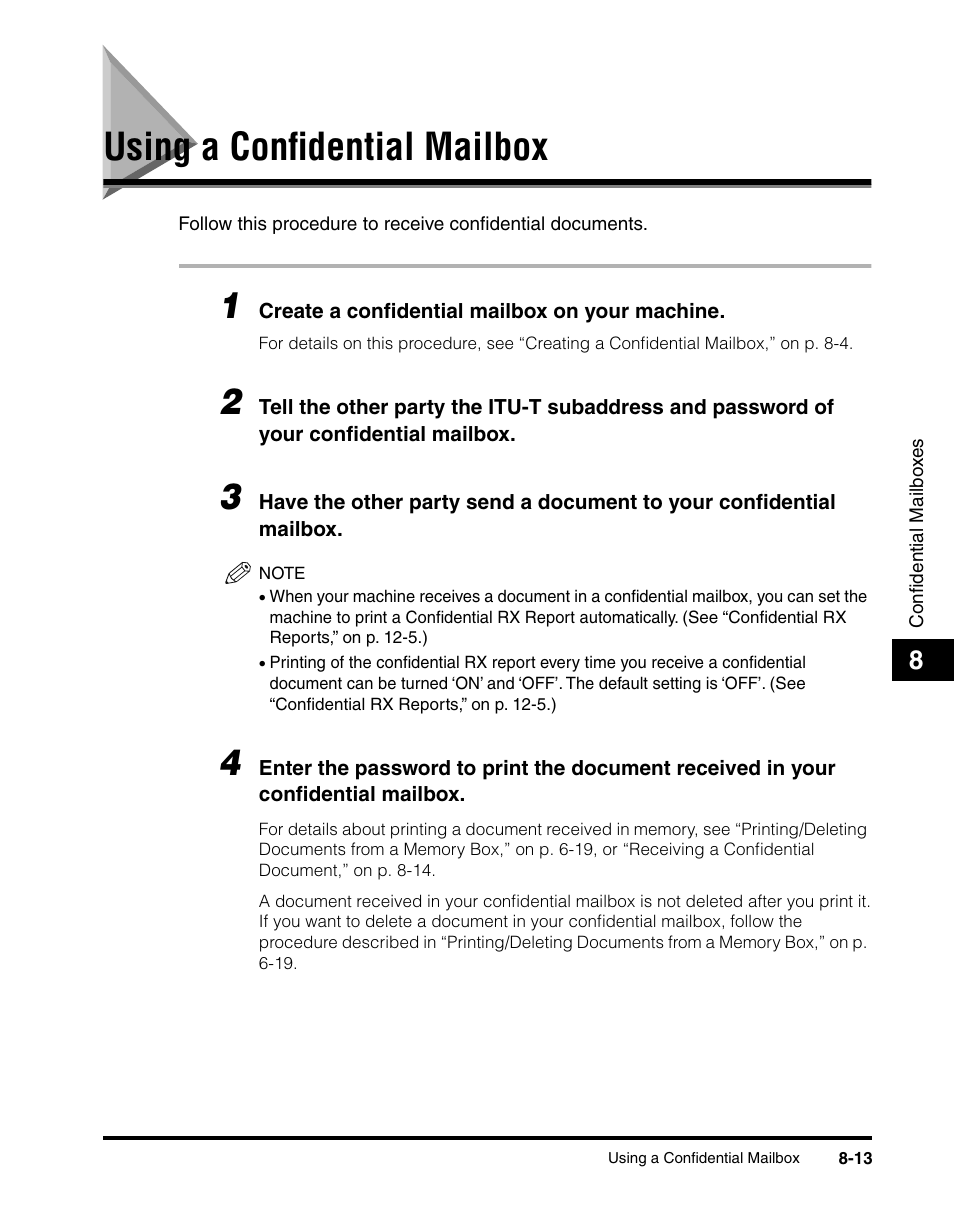 Using a confidential mailbox, Using a confidential mailbox -13 | Canon IMAGERUNNER 2010F User Manual | Page 244 / 382