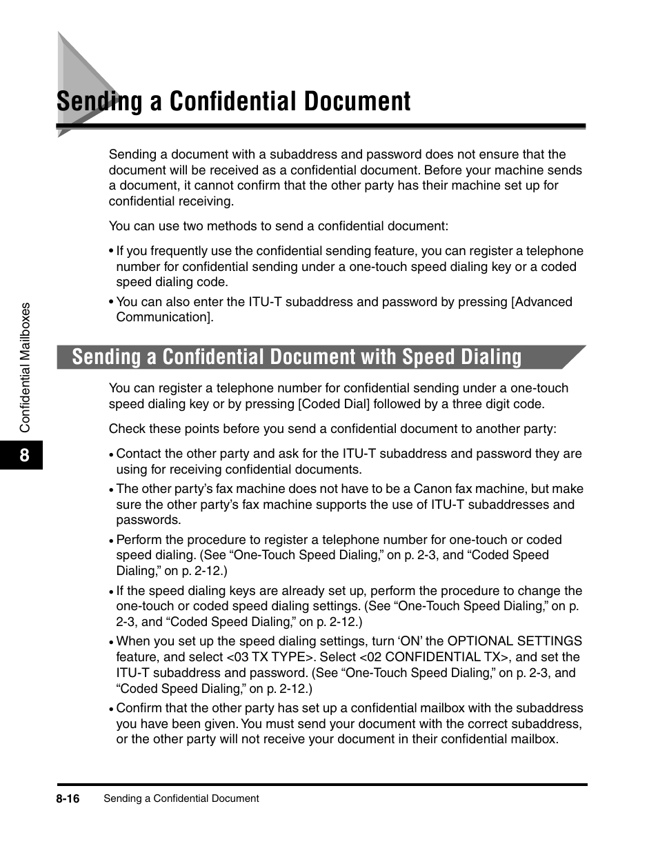 Sending a confidential document, Sending a confidential document with speed dialing, Sending a confidential document -16 | Canon IMAGERUNNER 2010F User Manual | Page 247 / 382