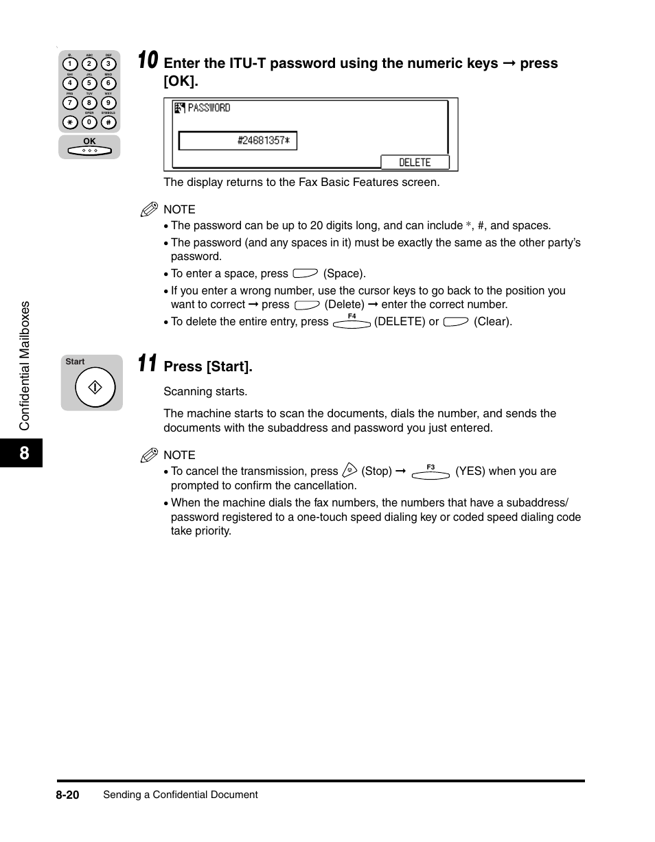 Press [start, Confidential mailbo x e s | Canon IMAGERUNNER 2010F User Manual | Page 251 / 382