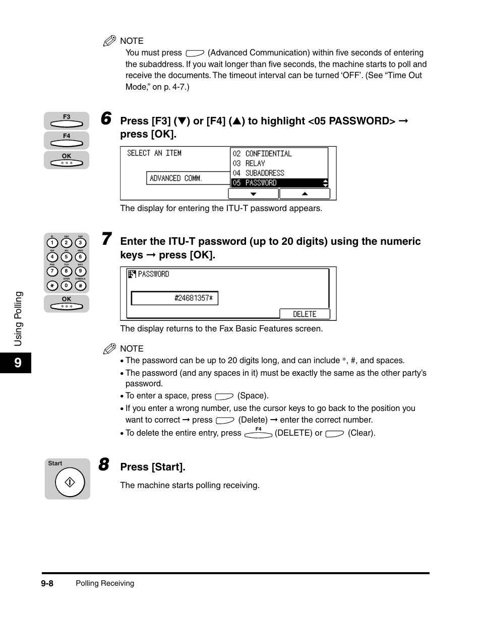 Press [start, Using p olling | Canon IMAGERUNNER 2010F User Manual | Page 259 / 382
