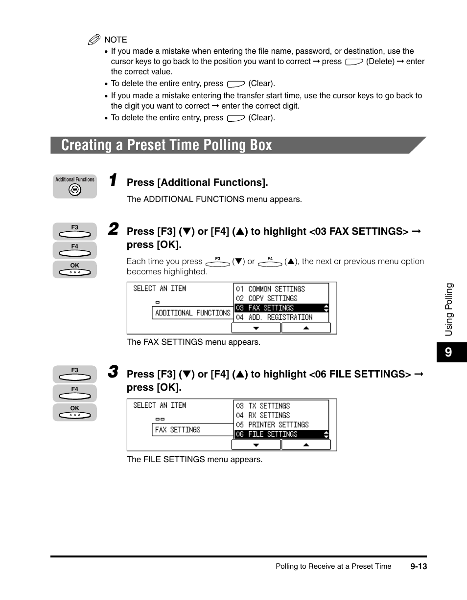 Creating a preset time polling box, Creating a preset time polling box -13, Time polling box,” on p. 9-13, or “creating a | Canon IMAGERUNNER 2010F User Manual | Page 264 / 382