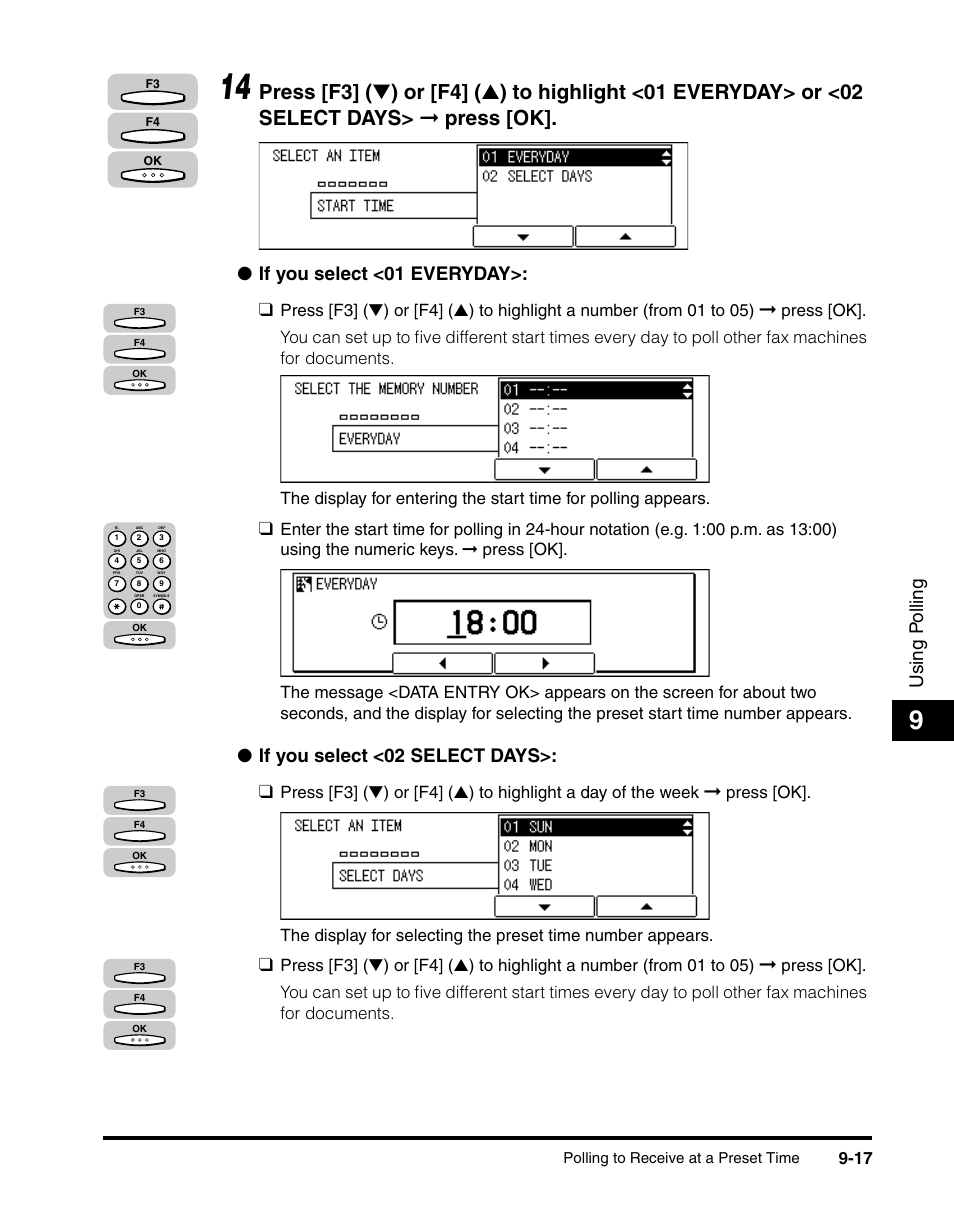 Using p olling, If you select <01 everyday, If you select <02 select days | Canon IMAGERUNNER 2010F User Manual | Page 268 / 382