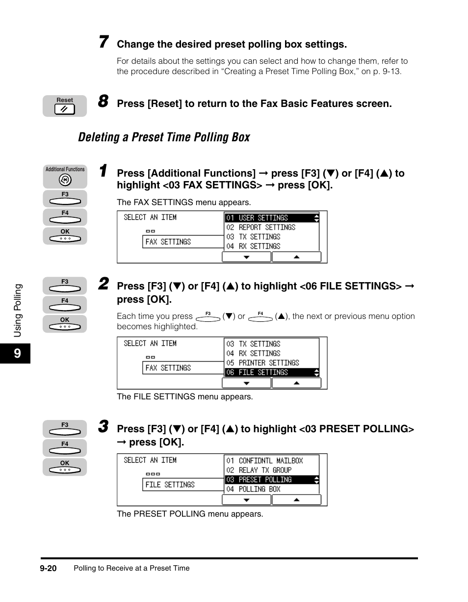 Deleting a preset time polling box -20, Deleting a preset time polling box | Canon IMAGERUNNER 2010F User Manual | Page 271 / 382