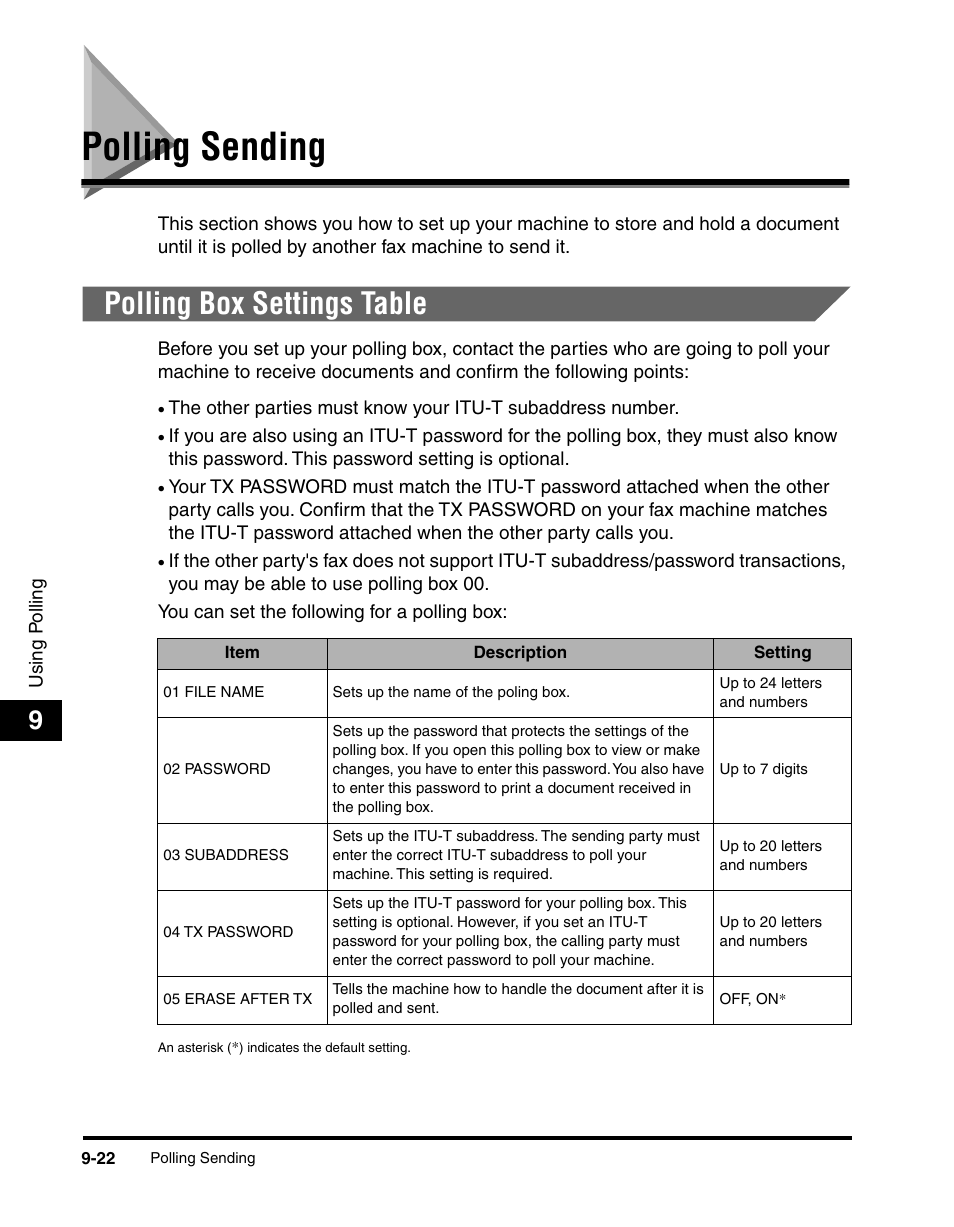 Polling sending, Polling box settings table, Polling sending -22 | Polling box settings table -22 | Canon IMAGERUNNER 2010F User Manual | Page 273 / 382