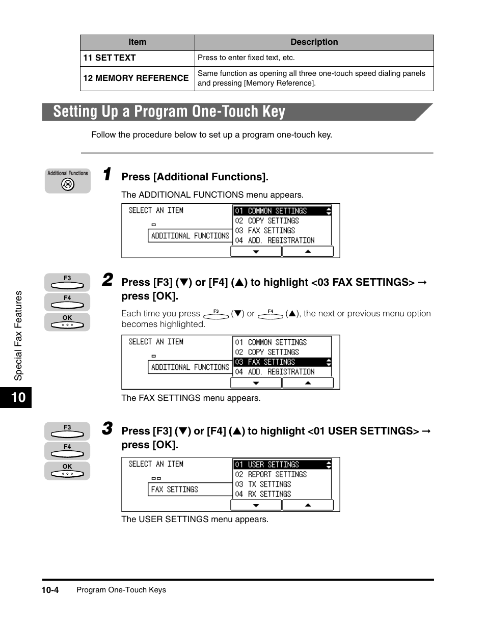 Setting up a program one-touch key, Setting up a program one-touch key -4 | Canon IMAGERUNNER 2010F User Manual | Page 287 / 382