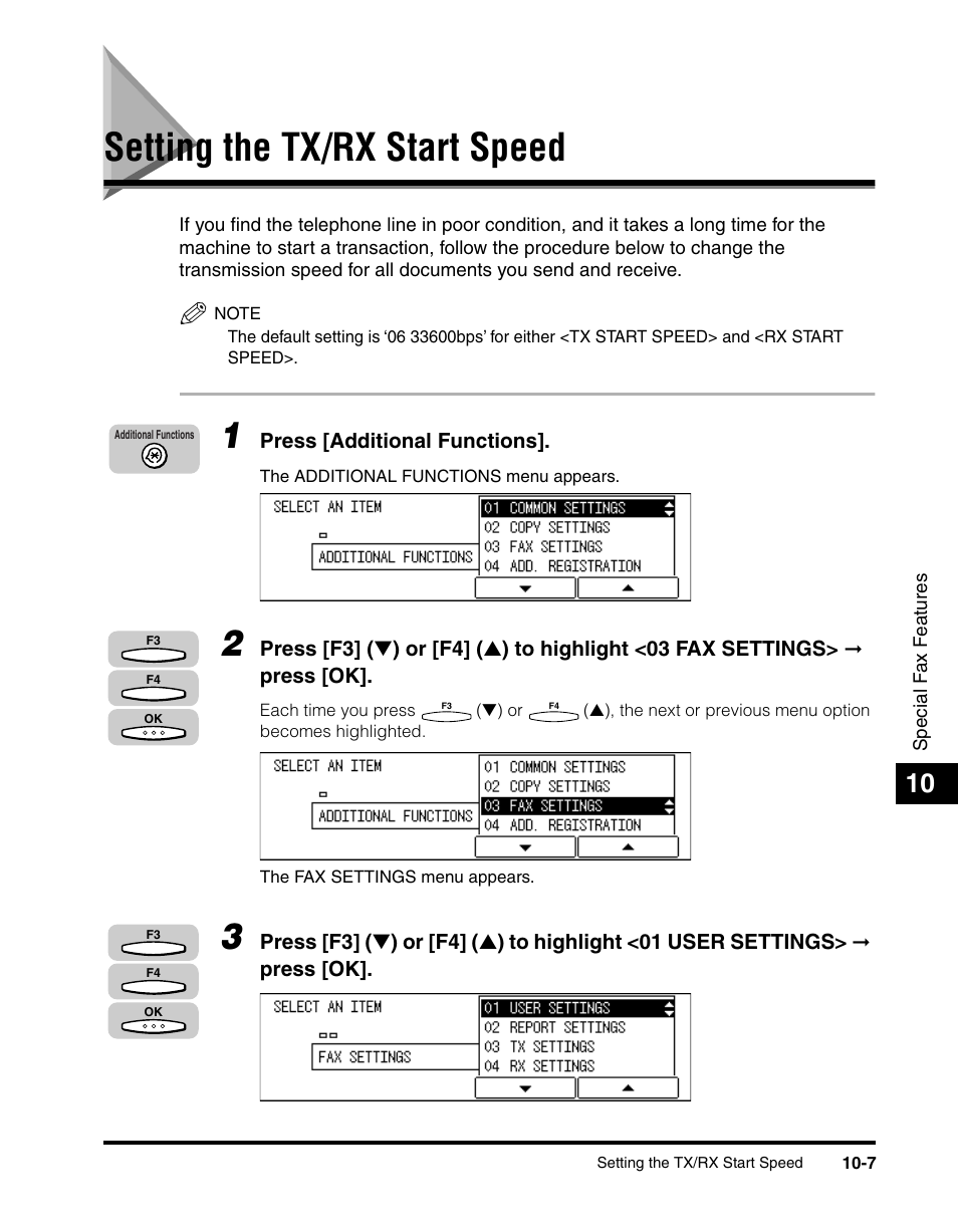 Setting the tx/rx start speed, Setting the tx/rx start speed -7 | Canon IMAGERUNNER 2010F User Manual | Page 290 / 382