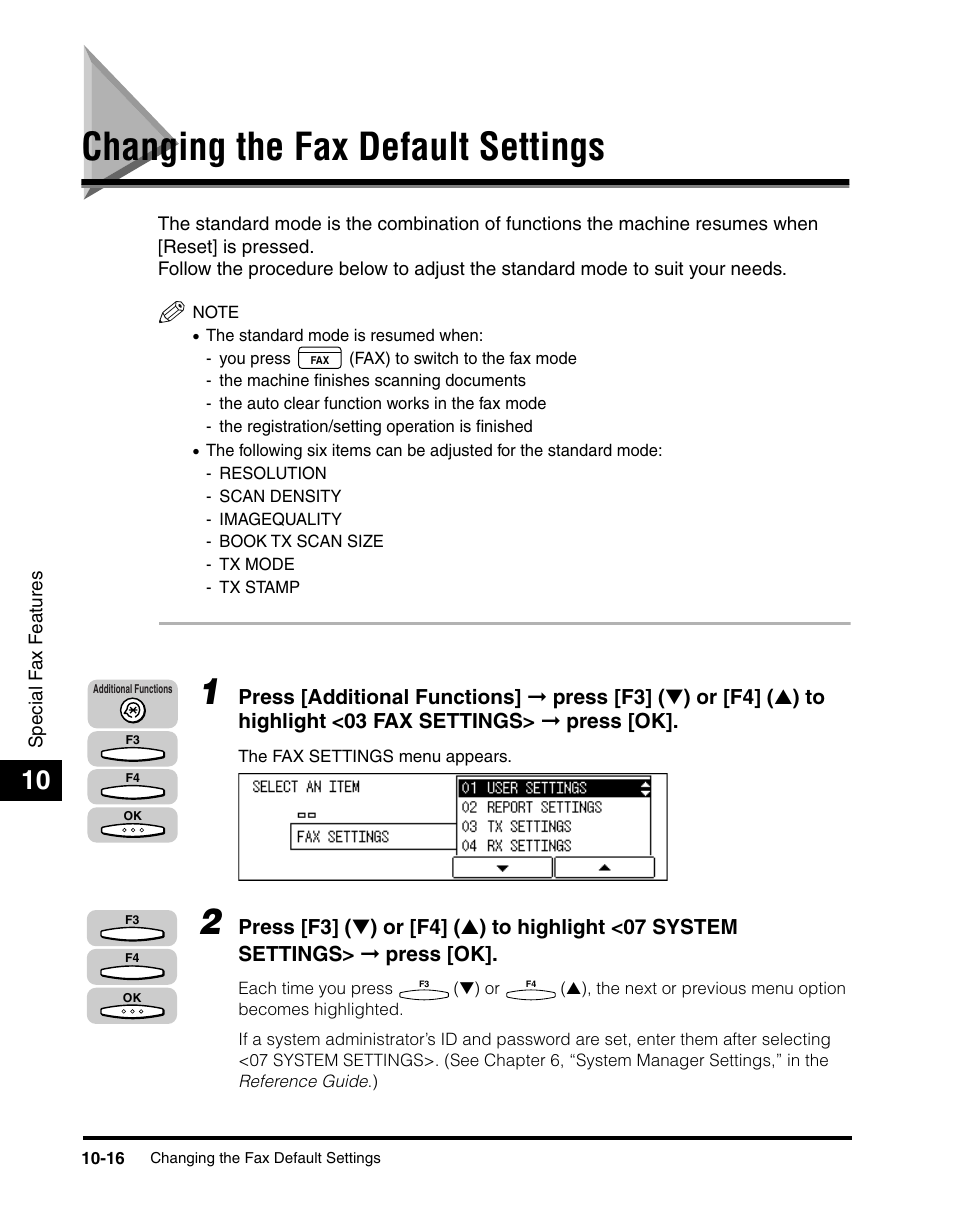 Changing the fax default settings, Changing the fax default settings -16 | Canon IMAGERUNNER 2010F User Manual | Page 299 / 382
