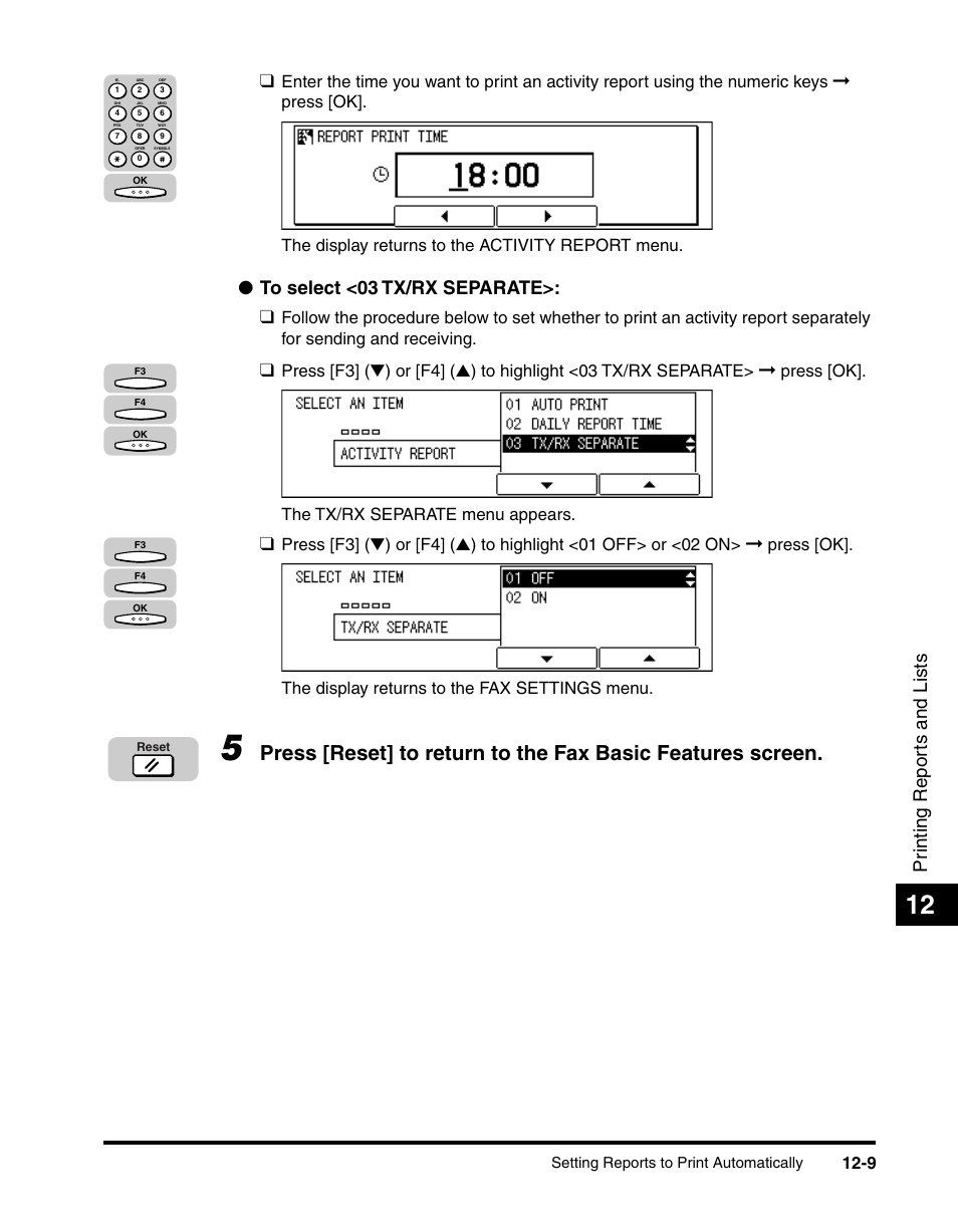 Pr inting repor ts and lists, Press [ok]. the tx/rx separate menu appears | Canon IMAGERUNNER 2010F User Manual | Page 330 / 382