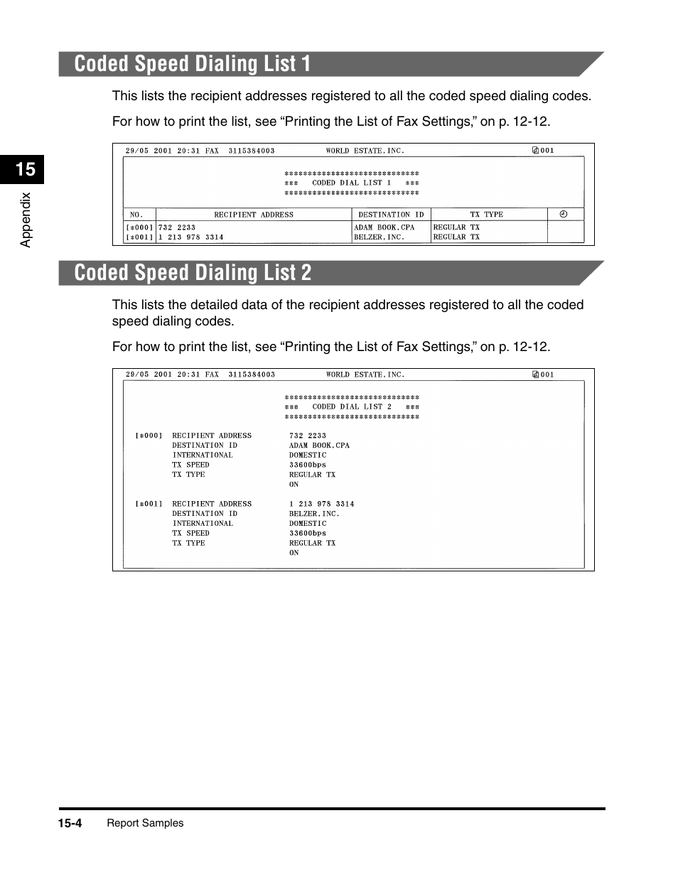 Coded speed dialing list 1, Coded speed dialing list 2 | Canon IMAGERUNNER 2010F User Manual | Page 359 / 382