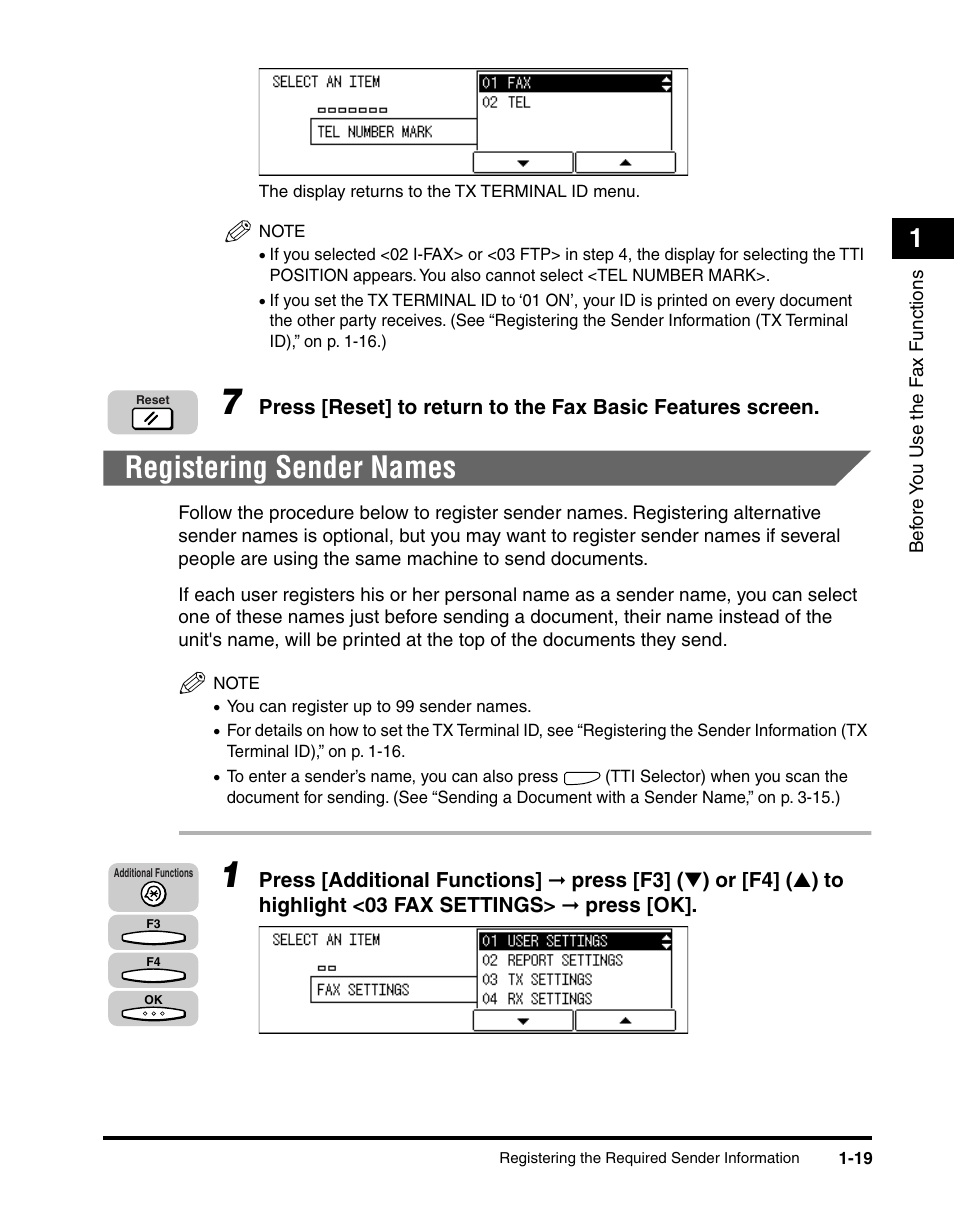 Registering sender names, Registering sender names -19 | Canon IMAGERUNNER 2010F User Manual | Page 40 / 382