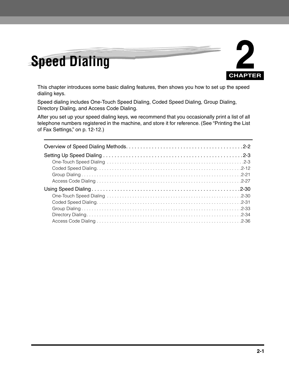Speed dialing, Chapter 2 | Canon IMAGERUNNER 2010F User Manual | Page 46 / 382