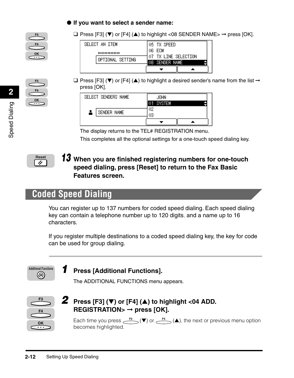 Coded speed dialing, Coded speed dialing -12 | Canon IMAGERUNNER 2010F User Manual | Page 57 / 382
